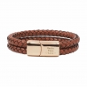 Bracelet homme personnalisé en cuir marron tressé, double tour avec boucle rosée