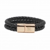 Bracelet homme personnalisé en cuir noir tressé, double tour avec boucle rosée