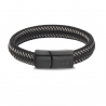 Bracelet homme personnalisé en cuir tressé noir et acier et boucle noire