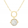 Collier personnalisé Plaqué Or chaîne petits maillons et médaille nacre blanche 15 mm