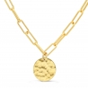 Collier Plaqué Or maille trombone avec médaille martelée 15 mm