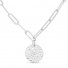 Collier personnalisé Argent maille trombone et médaille martelée 15 mm
