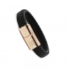 Bracelet homme personnalisable avec cuir tressé noir et boucle rosée