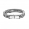 Bracelet personnalisé double cuir tressé gris métal et fermoir argenté