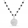 Collier avec pierres noires et médaille martelée personnalisée 15 mm Argent