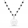 Collier avec pierres noires et médaille martelée personnalisée 15 mm Argent