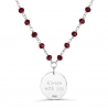 Collier avec pierres rouges et médaille martelée personnalisée 15 mm Argent