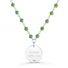 Collier avec pierres vertes et médaille martelée personnalisée 15 mm Argent