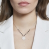 Collier avec pierres noires et médaille martelée personnalisée 15 mm Argent