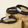 Bracelet homme personnalisé en cuir tressé noir avec une boucle noire