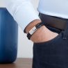 Bracelet homme personnalisé en cuir noir tressé, double tour avec boucle rosée