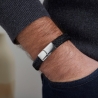 Bracelet homme personnalisé en cuir noir tressé