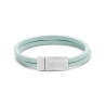 Bracelet enfant personnalisé en cuir plat vert clair, double tour avec boucle argentée
