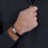 Bracelet avec initiale ajustable en cuir noir et boucle acier