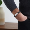 Bracelet homme personnalisé en cuir tressé noir et acier et boucle acier argenté