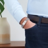 Bracelet personnalisé double cuir tressé gris métal et fermoir argenté