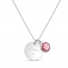 Collier personnalisé médaille martelée 14 mm Argent et pierre fine fuchsia