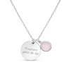 Collier personnalisé médaille martelée 14 mm Argent et pierre fine rose