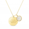 Packshot du collier personnalisé médaille martelée 20 mm Plaqué Or et pierre fine transparente (arrière)