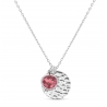 Collier personnalisé médaille martelée 14 mm Argent et pierre fine fuchsia