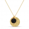 Collier personnalisé médaille martelée 20 mm Plaqué Or et pierre fine noire