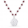 Collier avec pierres rouges et médaille martelée personnalisée 15 mm Argent