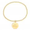 Bracelet élastique perles Plaqué Or et médaille 15 mm gravée