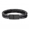 Bracelet homme personnalisé en cuir gris tressé, double tour avec boucle noire