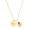 Collier petite médaille et son pendentif martelé et pierre verte