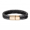 Bracelet homme personnalisé en cuir gris tressé, double tour avec boucle rosée