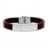 Bracelet homme personnalisé en cuir grainé marron et boucle acier