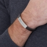 Bracelet homme personnalisé en cuir grainé marron et boucle acier