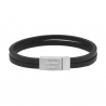 Bracelet homme personnalisé cuir plat noir, double tour avec boucle argentée