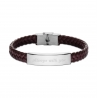 Bracelet homme personnalisé en cuir tressé marron et boucle argentée