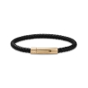 Bracelet homme personnalisé en cuir tressé noir arrondi et boucle dorée