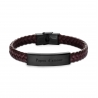 Bracelet homme personnalisé en cuir tressé marron et boucle noire