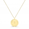 Collier personnalisé baptême "Croix & Rameaux" médaille Plaqué Or 15 mm