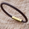 Bracelet homme personnalisé en cuir tressé noir arrondi et boucle noire