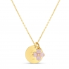 Collier personnalisé médaille 15 mm Plaqué Or et son pendentif trèfle rose