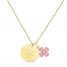 Collier personnalisé médaille 15 mm Plaqué Or et son pendentif trèfle rose