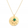 Collier grande médaille et son pendentif martelé et pierre verte
