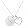 Collier personnalisé médaille lisse et charm coeur ajouré, argent