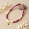 Collier personnalisé bicolore rose et jaune, perles Heishi avec charms, acier