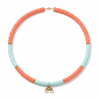 Collier enfant personnalisé bicolore corail et bleu, perles Heishi avec charms, acier
