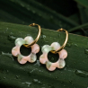 Boucles d’oreilles fleur effet marbré rose et vert, acier inoxydable