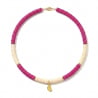 Collier personnalisé bicolore rose et jaune, perles Heishi avec charms, acier