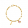 Bracelet charms initiale et pierre personnalisé, acier inoxydable