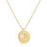 Packshot du Collier personnalisé médaille martelée 15 mm Plaqué Or et pierre fine rose