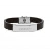 Bracelet ajustable en cuir grainé noir et boucle acier