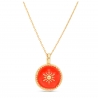 Collier médaillon orange avec étoile 14 mm Plaqué Or
